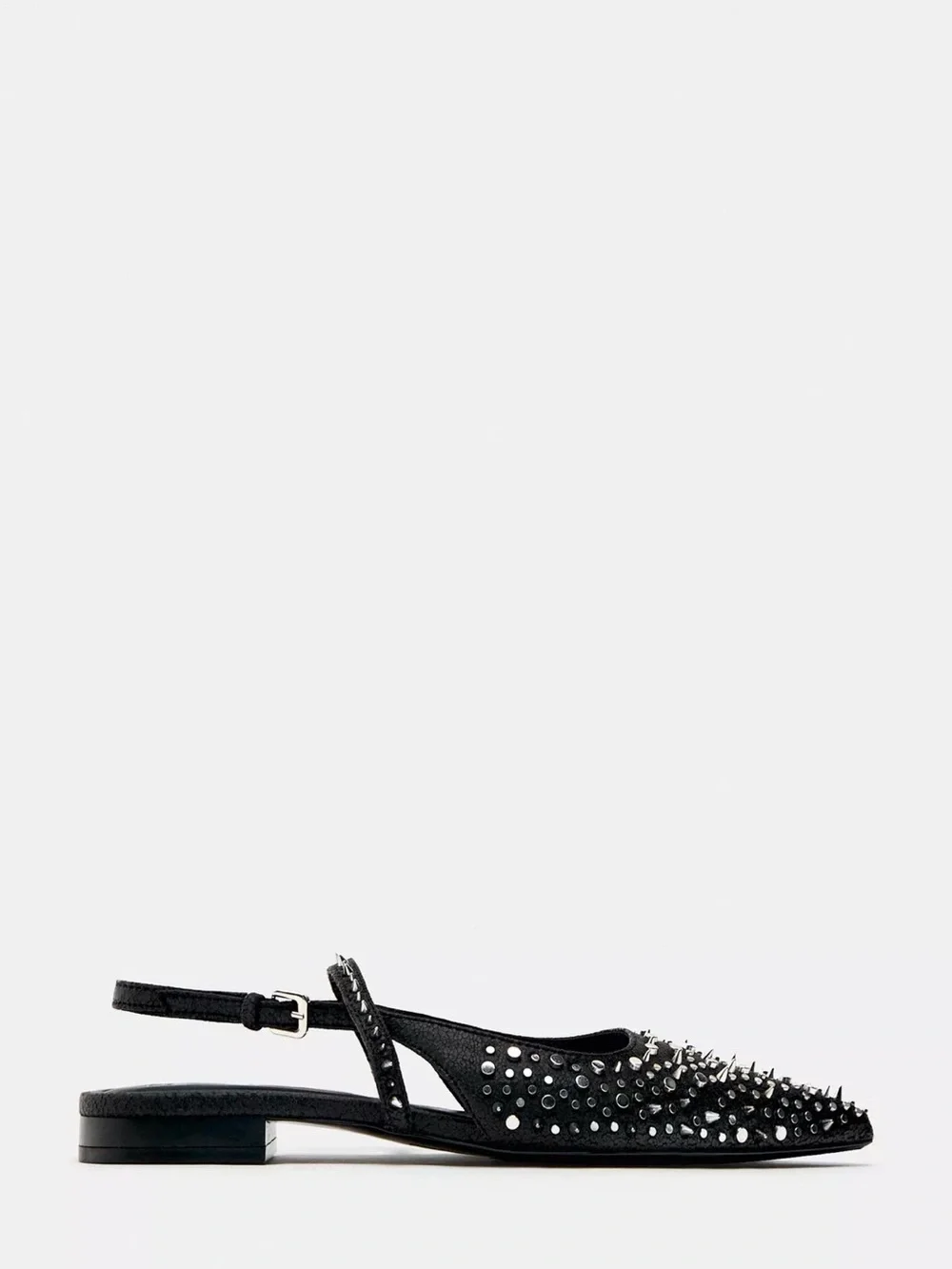 Zara Slingback Studded Low Heel Shoes Black Size 39 Size 8 - Picture 2 of 8